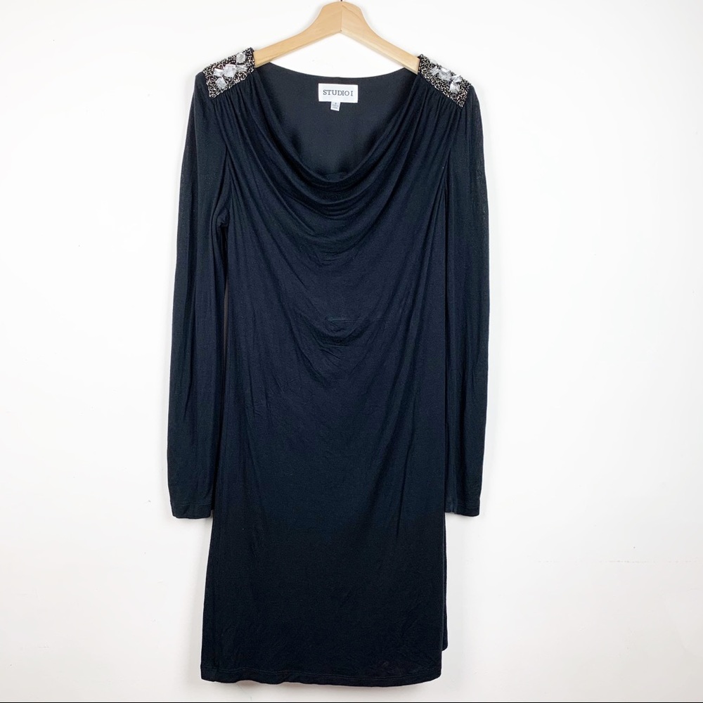 Slipon Long Sleeves Black Dress Size 8